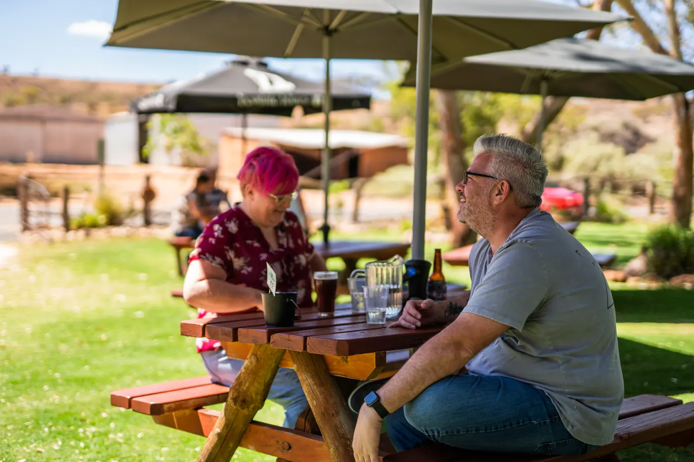 Lunch under the umbrellas on the lawn